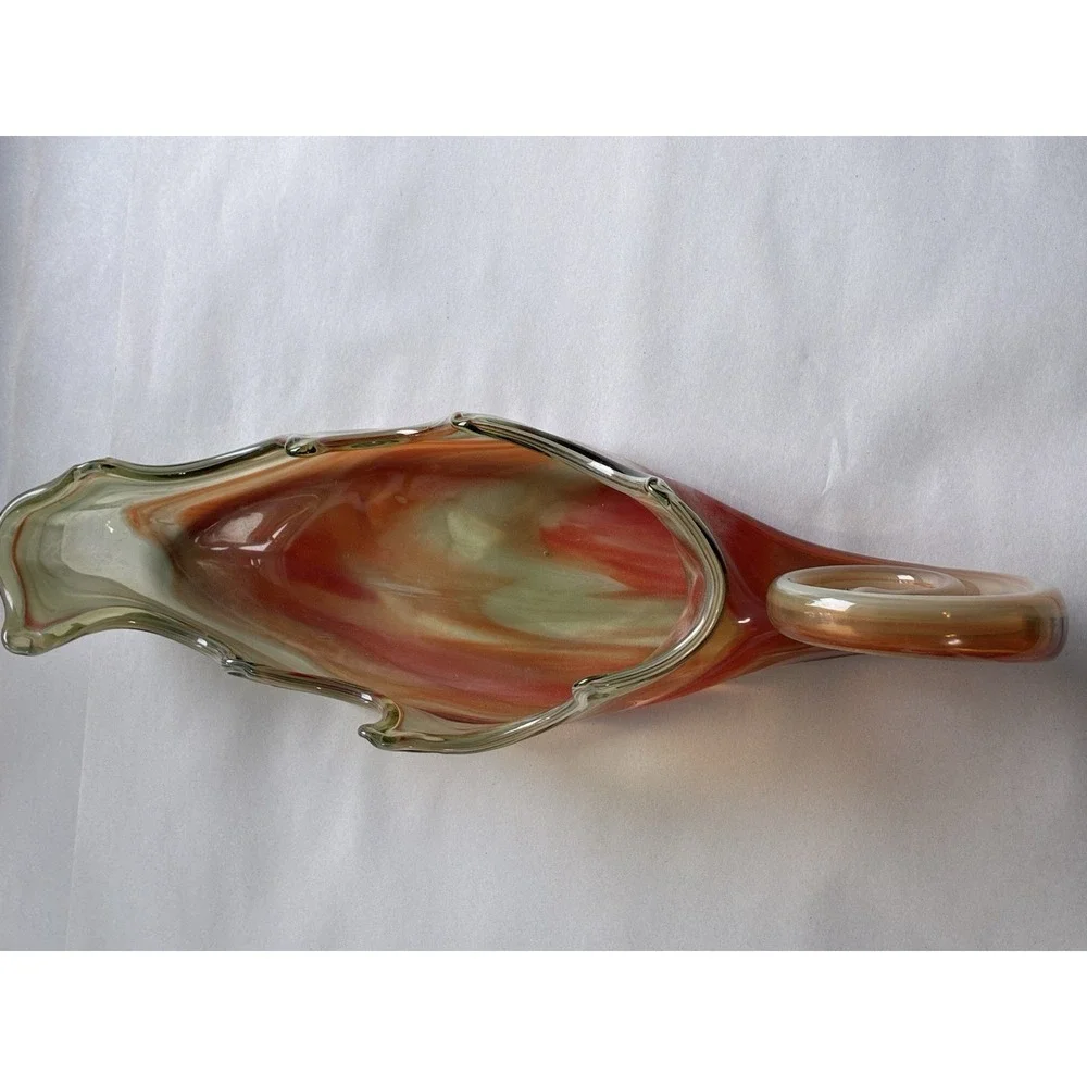 Vintage Hand Blown Leaf Art Glass Bowl Dish 15